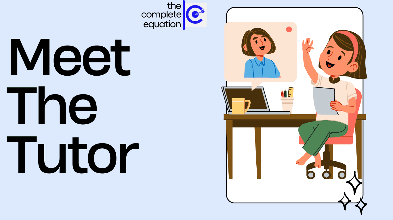 Illustration of a student waving to their tutor on a laptop video call, captioned Meet The Tutor