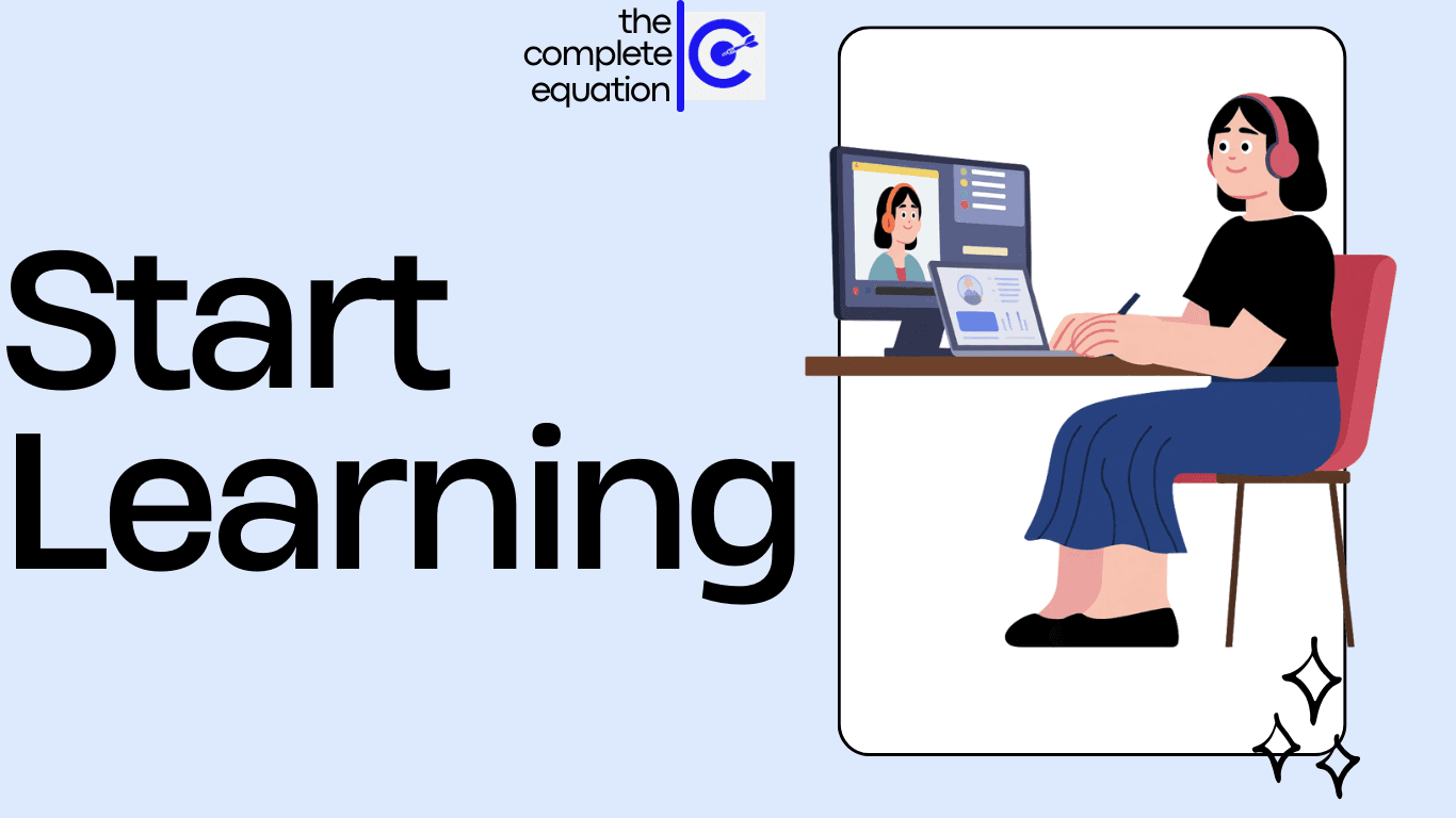 Illustration of a student with headphones working at a desk, captioned Start Learning